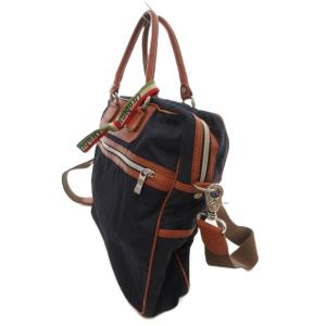 Orobianco ブリーフケース ハンドバッグ 2WAY ショルダー ナイロン レザー ロゴ 茶 ブラウン 紺 ネイビー