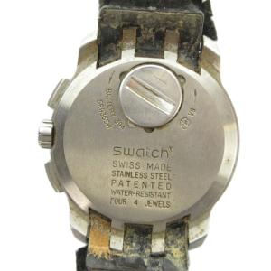 SWATCH ジャンク品 腕時計 ウォッチ クォーツ クロノグラフ カレンダー付き レザーベルト シルバー色 黒 ブラック