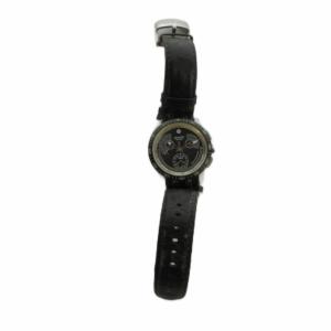 SWATCH ジャンク品 腕時計 ウォッチ クォーツ クロノグラフ カレンダー付き レザーベルト シルバー色 黒 ブラック