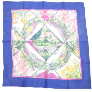 カレ90 GIVERNY 庭 スカーフ ブルー ホワイト 花柄
