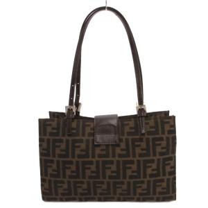 FENDI トートバッグ キャンバス レザー ズッカ柄 ベージュ ブラウン