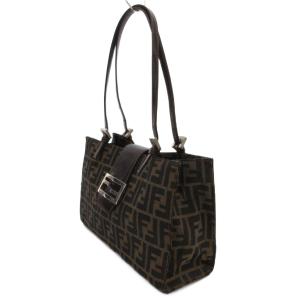 FENDI トートバッグ キャンバス レザー ズッカ柄 ベージュ ブラウン