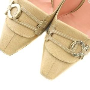 Salvatore Ferragamo パンプス スクエアトゥ レザー ガンチーニ 8.5D 26.0cm ベージュ /MI GY18