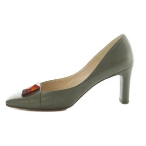 Salvatore Ferragamo パンプス スクエアトゥ レザー 8.5C 26.0cm グレー /MI GY18