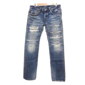 0222AP05 スタッズ セルビッチ デニム パンツ 32 インディゴ ブルー ダメージ加工