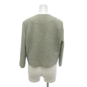 ST.JOHN USA製 ノーカラージャケット S スパンコール装飾 ラメヤーン ボタンレス グレー /NU GY18