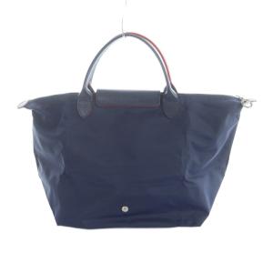 Longchamp プリアージュ トートバッグ ハンド レザー ナイロン ロゴ刺繍 紺 ネイビー GY11 /MQ