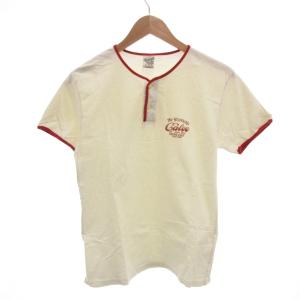 リンガーTシャツ カットソー ヘンリーネック ロゴ 半袖 M 白 ホワイト 赤 レッド /YJ GY18