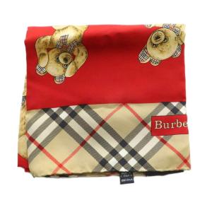 burberrys スカーフ シルク ベア柄 チェック柄 レッド ベージュ