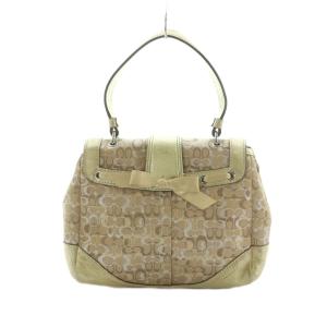 COACH ハンドバッグ ラメ リボン バックルデザイン キャンバス×レザー モカ ゴールドカラー 3598 /MI