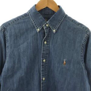 RALPH LAUREN デニムシャツ ボタンダウン ポロポニーロゴ M ブルー /DF GY18