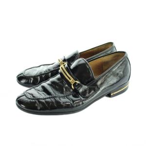 ローファー モカシン ロゴ ゴールド金具 レザー 42 黒 ブラック GY11 /MQ OH