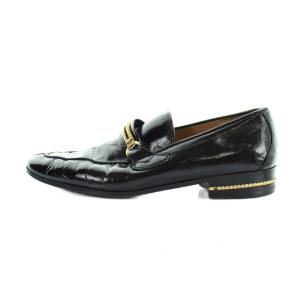 GUCCI ローファー モカシン ロゴ ゴールド金具 レザー 42 黒 ブラック GY11 /MQ OH