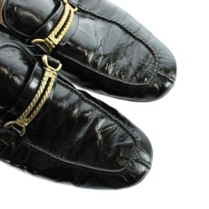 GUCCI ローファー モカシン ロゴ ゴールド金具 レザー 42 黒 ブラック GY11 /MQ OH