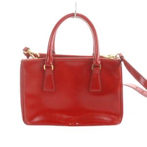 PRADA ガレリア ハンドバッグ ショルダーバッグ 2WAY サフィアーノ レザー エナメル 三角プレート 赤 レッド