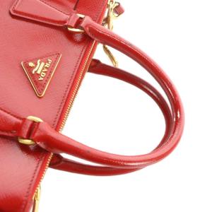 PRADA ガレリア ハンドバッグ ショルダーバッグ 2WAY サフィアーノ レザー エナメル 三角プレート 赤 レッド