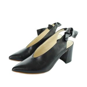 パンプス ポインテッドトゥ ロゴ レザー リボン 35 黒 ブラック GY11 /MQ