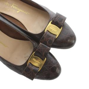 Salvatore Ferragamo パンプス レザー ヴァラリボン ヒール ロゴ 6.5 23.5-24cm 茶 ブラウン GY40 /MQ