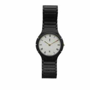 YVES SAINT LAURENT 65730 腕時計 ウォッチ クォーツ カレンダー付き 白文字盤 黒 ブラック GY11 /MQ