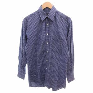 チェックシャツ 長袖 38/15 青 ブルー 白 ホワイト /YJ GY18 AA