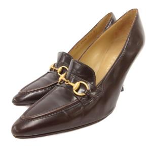 ホースビットパンプス ローファー ハイヒール レザー 革 37.5 茶 ブラウン /JS GY18