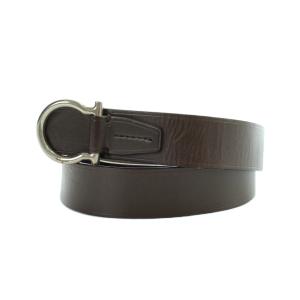 Salvatore Ferragamo ベルト シルバー金具 ガンチーニ ロゴ 刻印 レザー 茶 ブラウン GY11 /MQ