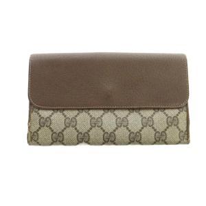 GUCCI GGスプリーム 長財布 ウォレット レザー PVC インターロッキング 茶 ブラウン GY18 /MQ