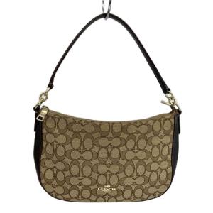 ハンドバッグ ショルダー 2WAY キャンバス レザー シグネチャー ロゴ ゴールド金具 茶色 ブラウン