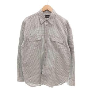 美品 長袖シャツ チェック柄 メデューサボタン L グレー 白 ホワイト /YJ GY18