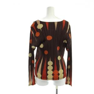 ISSEY MIYAKE カットソー 長袖 プリーツ 総柄 4 XL 茶 ブラウン GY18 /MQ