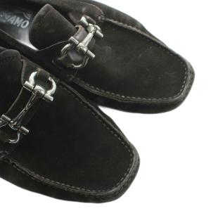 Salvatore Ferragamo ドライビングシューズ スエード ロゴ ホースビット スクエアトゥ 6.5 茶 ブラウン GY18 /MQ