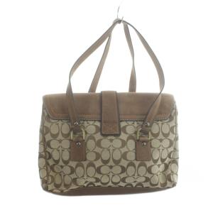 COACH 7065 ショルダーバッグ ハンド シグネチャー レザー キャンバス 茶 ブラウン GY18 /MQ