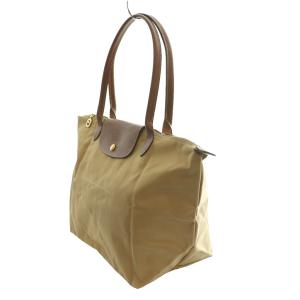 Longchamp ル・プリアージュ Le Pliage トートバッグ ハンド ナイロン レザー ベージュ 茶 ブラウン /SS