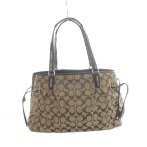 COACH F28501 トートバッグ ハンド キャンバス レザー シグネチャー ロゴ 茶 ブラウン GY18 /MQ