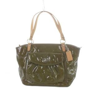 COACH 13178 トートバッグ ハンド エナメル オプアート ロゴ カーキ GY18 /MQ