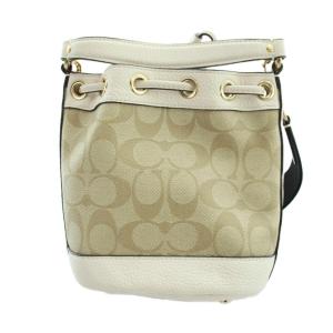 COACH C5121 ハンド ショルダーバッグ 2WAY 斜めがけ 巾着 PVC レザー シグネチャー ロゴ ベージュ