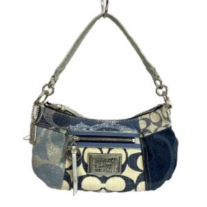 ポピー Poppy ハンドバッグ ショルダー 2WAY デニム シグネチャー パッチワーク ロゴ 青 ブルー