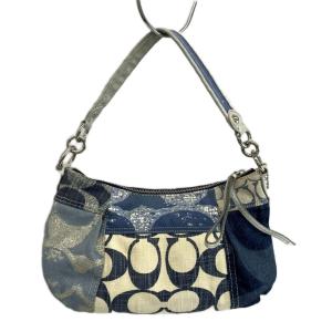 COACH ポピー Poppy ハンドバッグ ショルダー 2WAY デニム シグネチャー パッチワーク ロゴ 青 ブルー