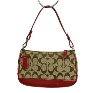 COACH ハンドバッグ アクセサリーポーチ キャンバス レザー シグネチャー ベージュ 赤 レッド 6094 /XZ