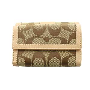 COACH シグネチャー三つ折り財布 キャンバス レザー ベージュ /SS OS GY11