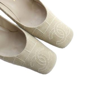 CHANEL パンプス キャンバス ココマーク 36.5 ベージュ