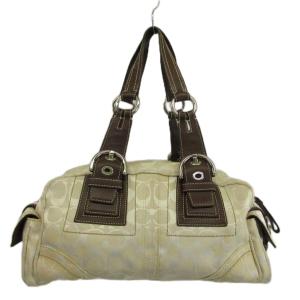 COACH ハンドバッグ ミニボストン キャンバス レザー シグネチャー アイボリー 茶色 ブラウン 10078 /XZ