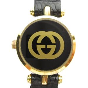 GUCCI 腕時計 クォーツ レザーベルト 黒文字盤 ゴールドカラー
