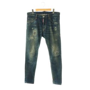 SKINNY DAN JEANS デニム ジーンズ 日の丸パッチ クラッシュ ボタンフライ 48 インディゴブルー