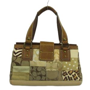 COACH シグネチャー パッチワーク ハンドバッグ キャンバス レザー アニマル柄 ドット柄 総柄 ターンロック