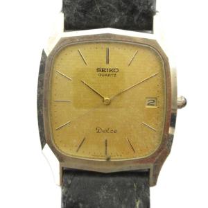 ジャンク品 ドルチェ 9522-5011 腕時計 ウォッチ クォーツ レザーベルト カレンダー付き ゴールド色