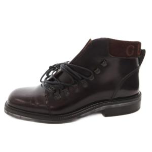 GUCCI ショートブーツ レースアップ ロゴ スエード レザー スクエアトゥ 37.5 茶 ブラウン 104 0153