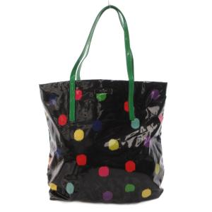 トートバッグ 手提げ 肩掛け ドット柄 PVC ロゴ 総柄 黒 ブラック /FF GY18