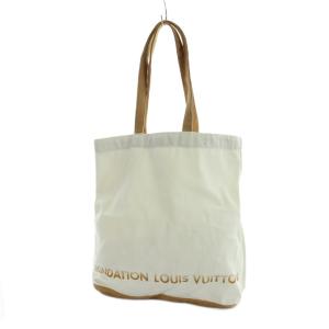 Fondation フォンダシオン美術館 トートバッグ ハンド キャンバス ロゴ 白 ホワイト 茶 ブラウン