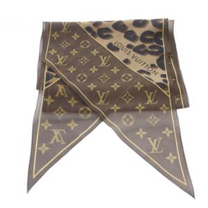LOUIS VUITTON エシャルプ スカーフ レオパード柄 シルク ブラウン